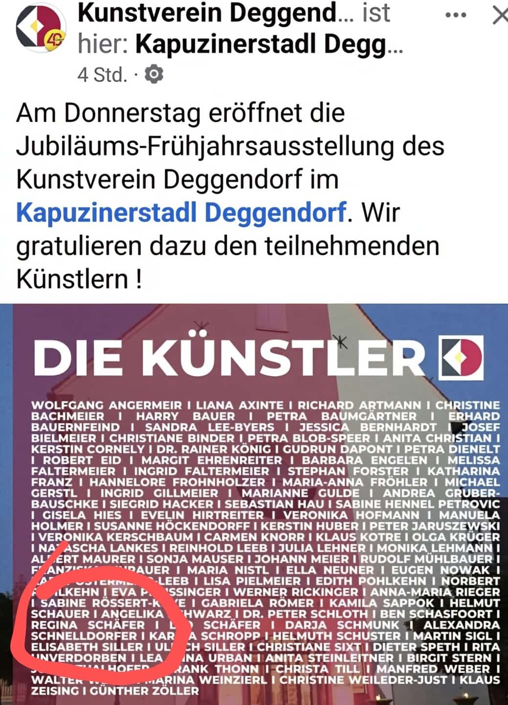 Teilnehmerliste Jubiläumsausstellung